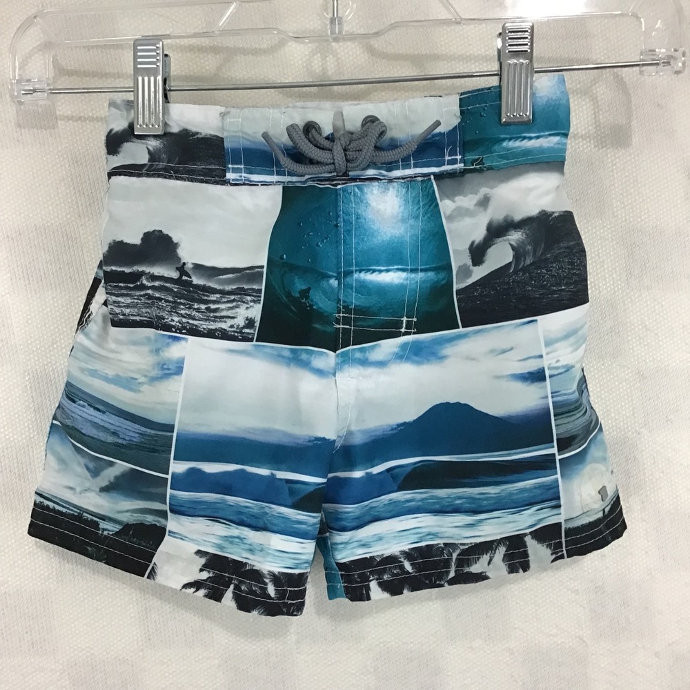 Body Glove Boys Blue Surf Photographic Print Swim Trunks Size 4 Mesh Lined